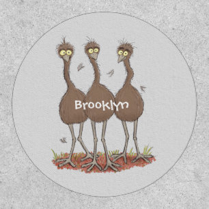 Funny Australian emu trio cartoon illustration Patch