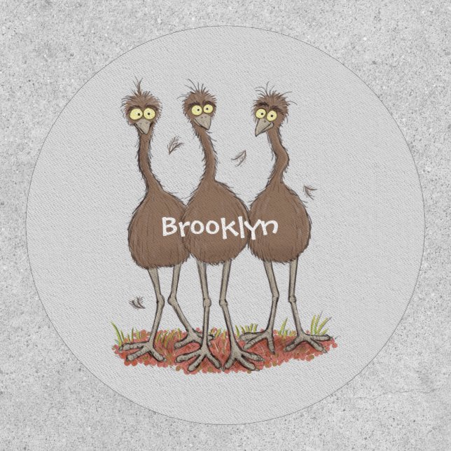 Funny Australian emu trio cartoon illustration Patch (Front)