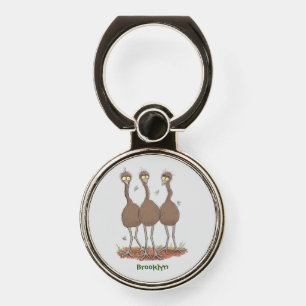 Funny Australian emu trio cartoon illustration Phone Ring Stand