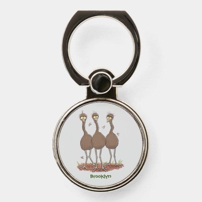 Funny Australian emu trio cartoon illustration Phone Ring Stand (Front)