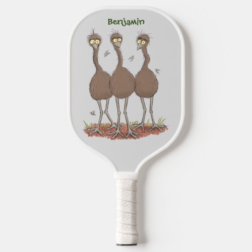 Funny Australian emu trio cartoon illustration Pickleball Paddle