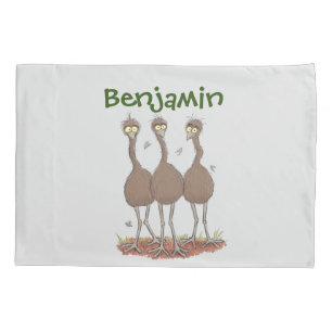 Funny Australian emu trio cartoon illustration Pillow Case