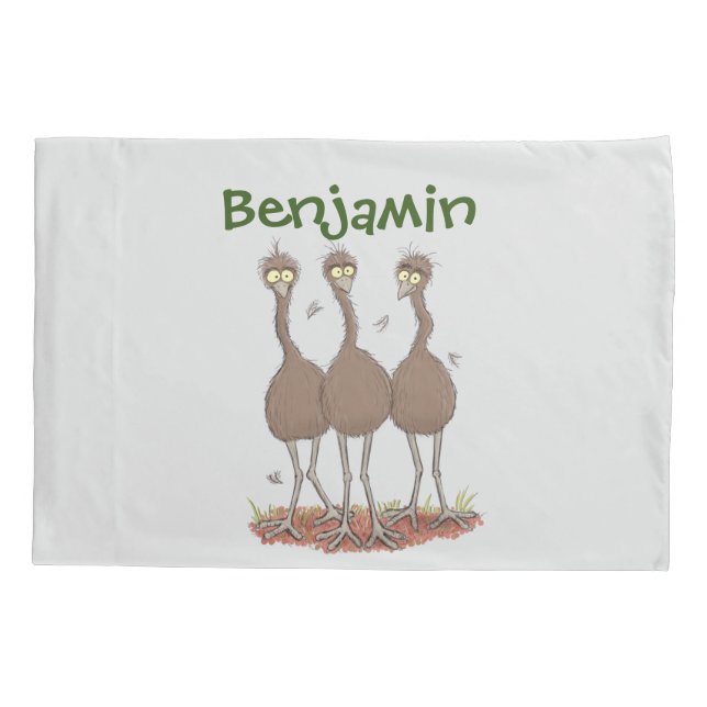 Funny Australian emu trio cartoon illustration Pillow Case (Back)