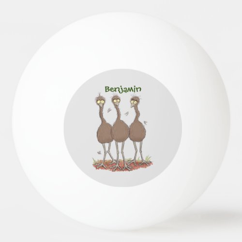 Funny Australian emu trio cartoon illustration Ping Pong Ball