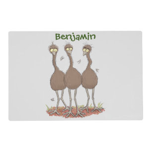 Funny Australian emu trio cartoon illustration Placemat