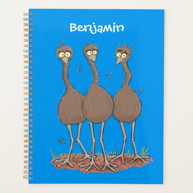 Funny Australian emu trio cartoon illustration Planner (Front)