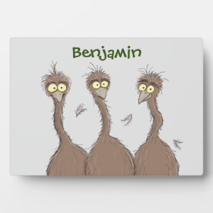 Funny Australian emu trio cartoon illustration Plaque