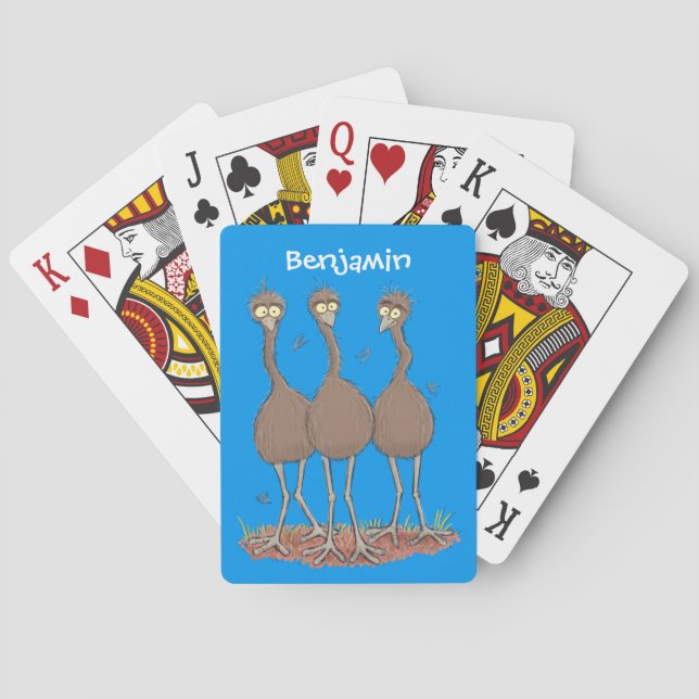 Funny Australian emu trio cartoon illustration Poker Cards (Back)