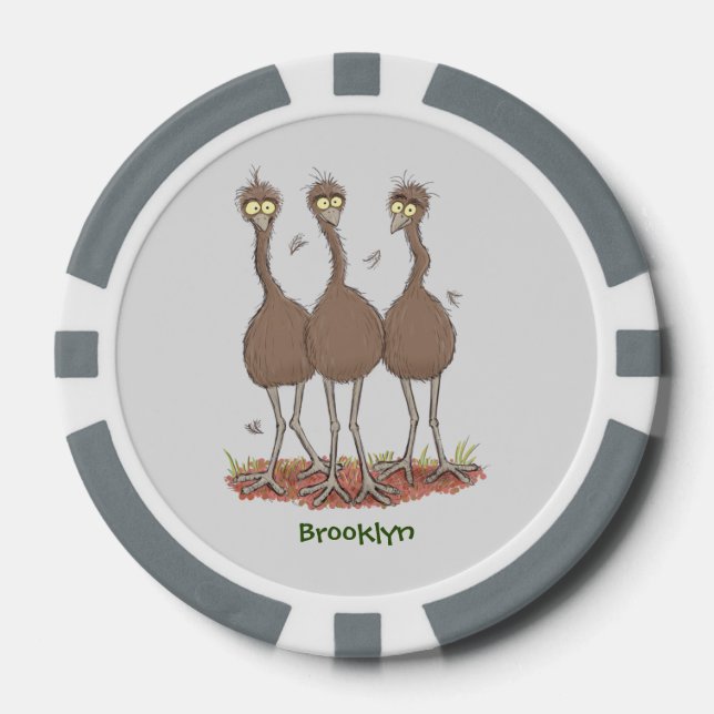 Funny Australian emu trio cartoon illustration Poker Chips (Front)