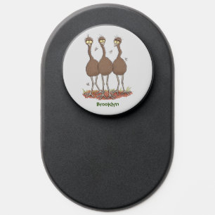 Funny Australian emu trio cartoon illustration PopSocket