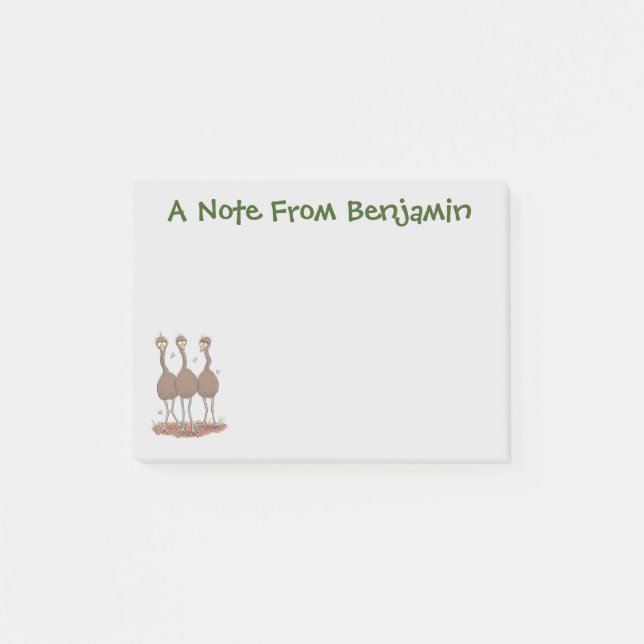 Funny Australian emu trio cartoon illustration Post-it Notes (Front)