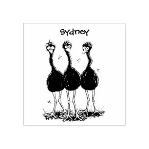 Funny Australian emu trio cartoon illustration Rubber Stamp