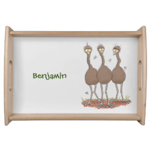 Funny Australian emu trio cartoon illustration Serving Tray