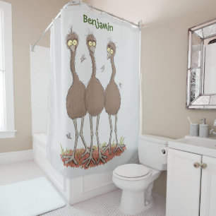 Funny Australian emu trio cartoon illustration Shower Curtain