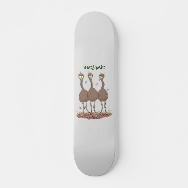 Funny Australian emu trio cartoon illustration Skateboard (Front)