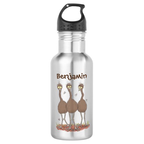 Funny Australian emu trio cartoon illustration Stainless Steel Water Bottle