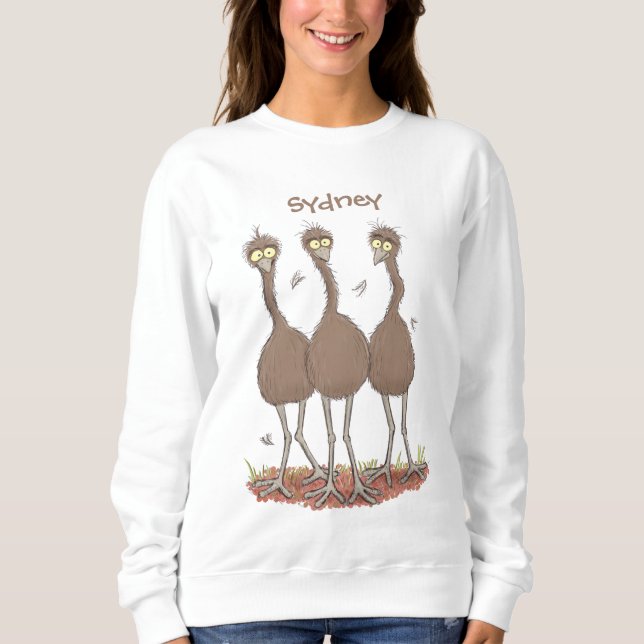Funny Australian emu trio cartoon illustration Sweatshirt (Front)