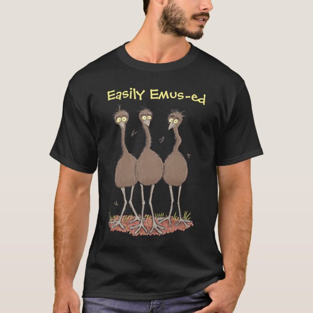 Funny Australian emu trio cartoon illustration T-S T-Shirt (Front)