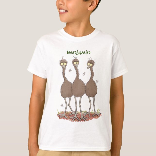 Funny Australian emu trio cartoon illustration T-Shirt (Front)