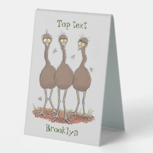Funny Australian emu trio cartoon illustration Table Tent