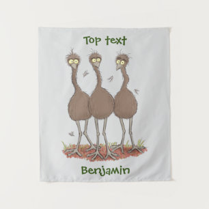 Funny Australian emu trio cartoon illustration Tapestry