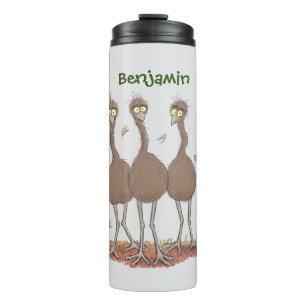 Funny Australian emu trio cartoon illustration Thermal Tumbler