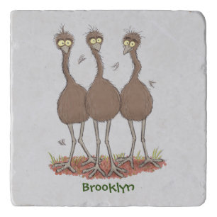 Funny Australian emu trio cartoon illustration Trivet