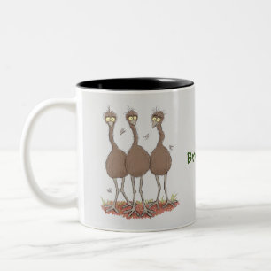 Funny Australian emu trio cartoon illustration Two-Tone Coffee Mug