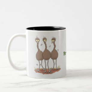 Funny Australian emu trio cartoon illustration  Two-Tone Coffee Mug
