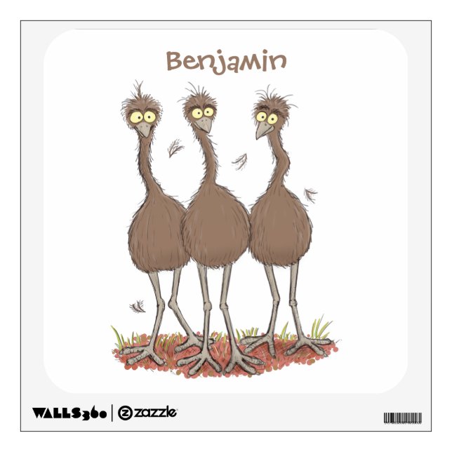Funny Australian emu trio cartoon illustration Wall Decal (Front)
