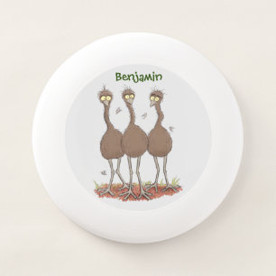 Funny Australian emu trio cartoon illustration Wham-O Frisbee
