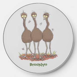 Funny Australian emu trio cartoon illustration Wireless Charger
