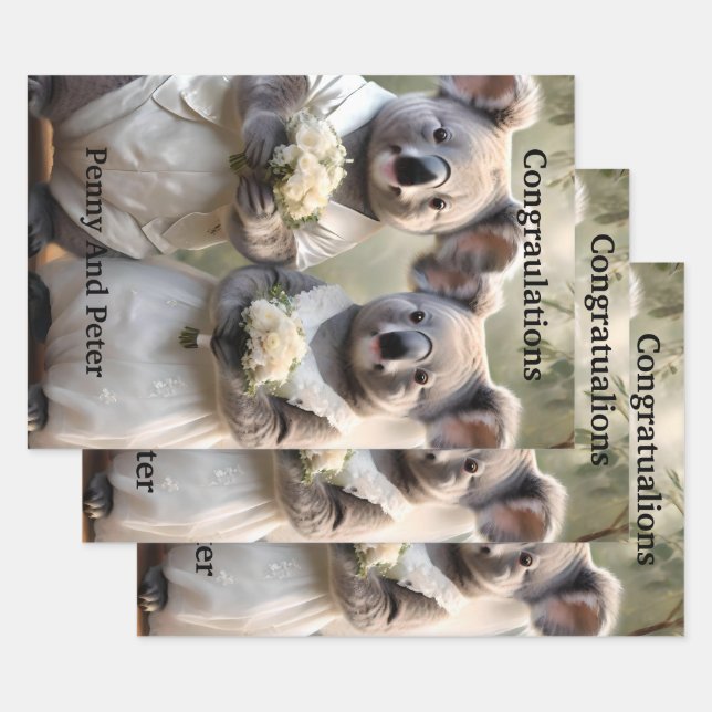 Funny Australian Koala Bear White Wedding, Wrapping Paper Sheets (Set)