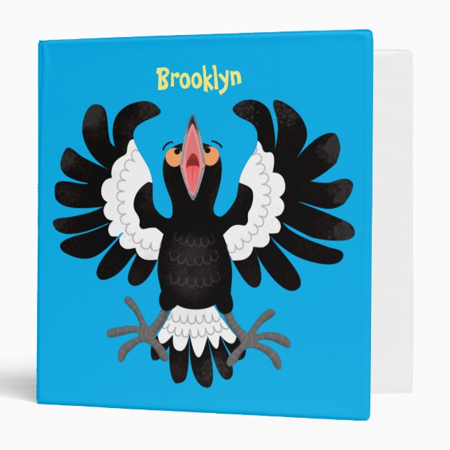 Funny Australian magpie cartoon illustration 3 Ring Binder (Front/Inside)