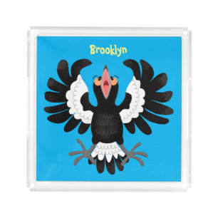 Funny Australian magpie cartoon illustration Acrylic Tray