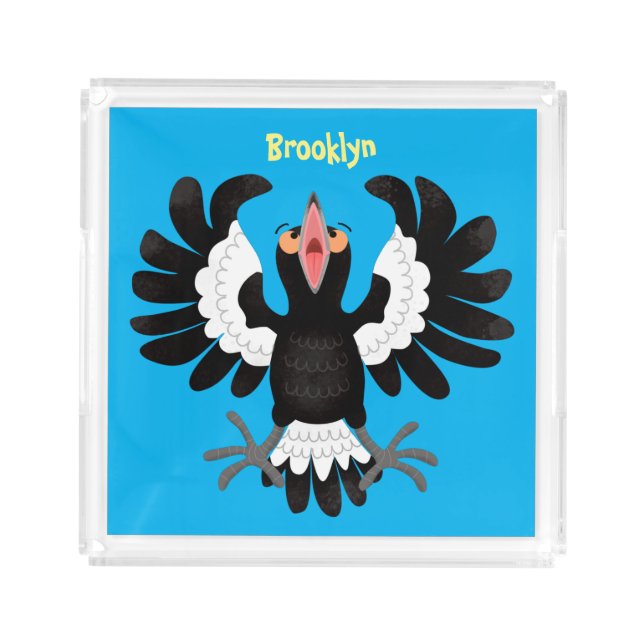 Funny Australian magpie cartoon illustration Acrylic Tray (Front)