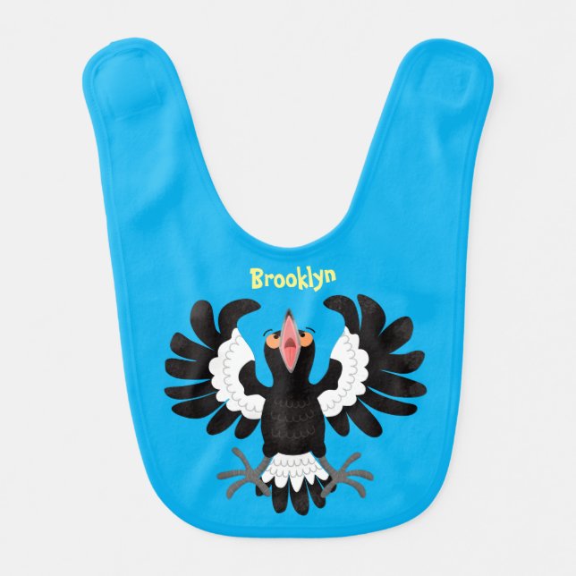 Funny Australian magpie cartoon illustration Baby Bib (Front)