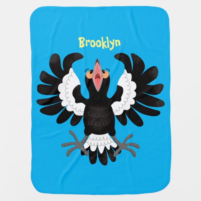 Funny Australian magpie cartoon illustration Baby Blanket (Front)