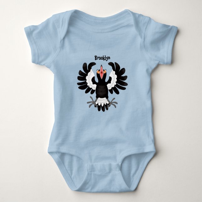 Funny Australian magpie cartoon illustration Baby Bodysuit (Front)