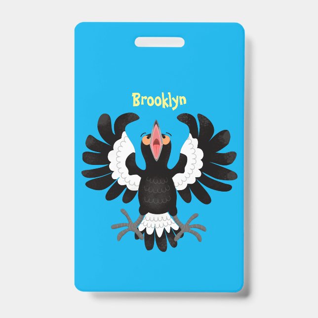 Funny Australian magpie cartoon illustration Badge (Front)