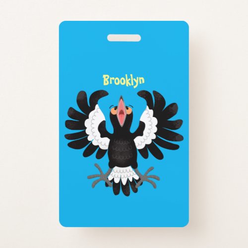 Funny Australian magpie cartoon illustration Badge