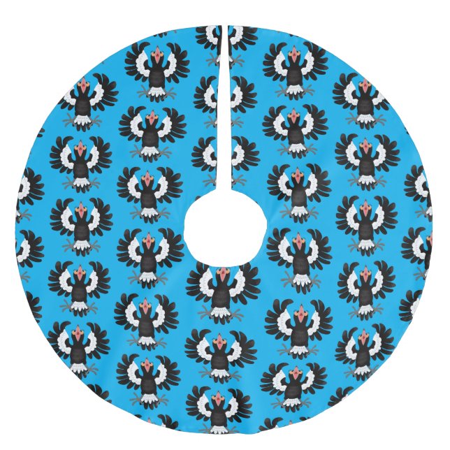 Funny Australian magpie cartoon illustration Brushed Polyester Tree Skirt (Front)