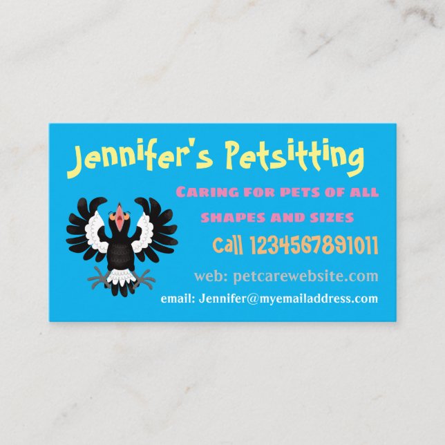 Funny Australian magpie cartoon illustration Business Card (Front)