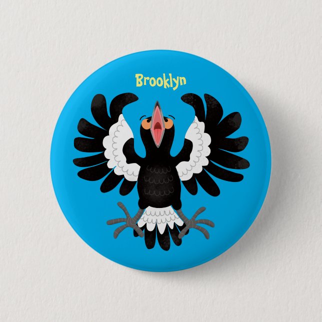 Funny Australian magpie cartoon illustration  Button (Front)