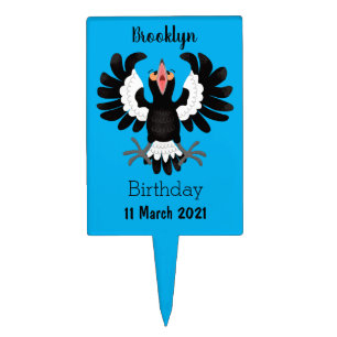Funny Australian magpie cartoon illustration Cake Topper