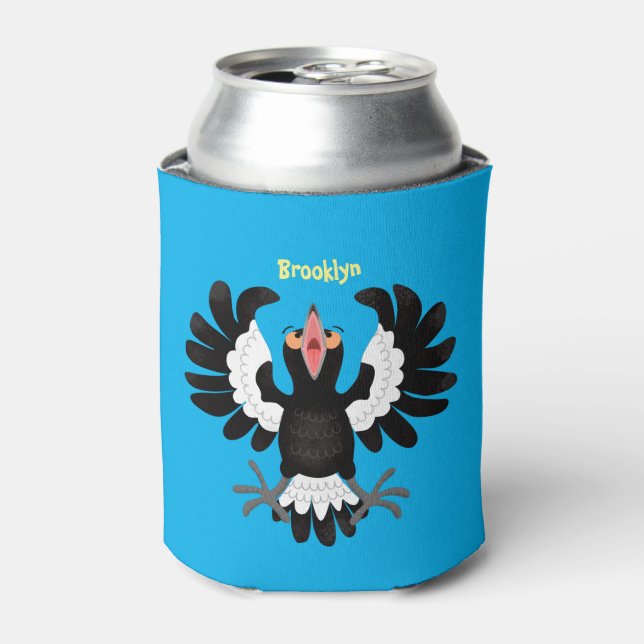 Funny Australian magpie cartoon illustration Can Cooler (Can Front)
