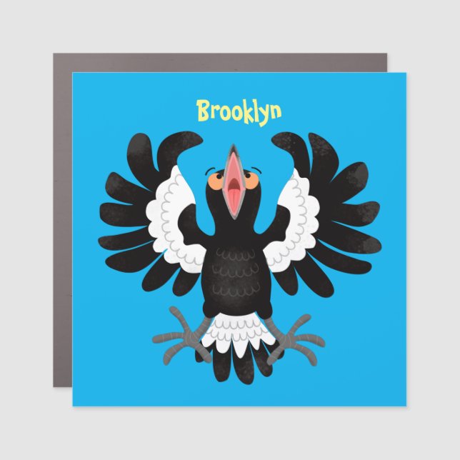 Funny Australian magpie cartoon illustration Car Magnet (Front)