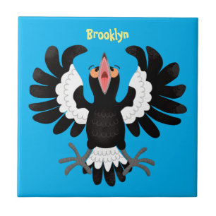 Funny Australian magpie cartoon illustration Ceramic Tile