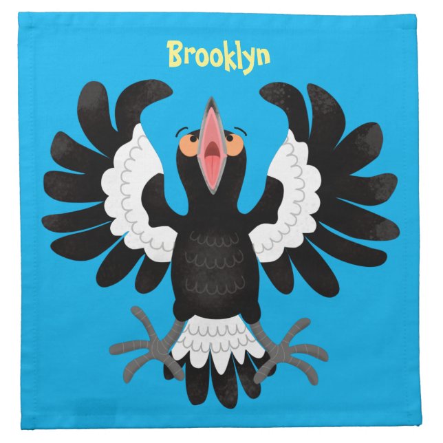 Funny Australian magpie cartoon illustration  Cloth Napkin (Front)