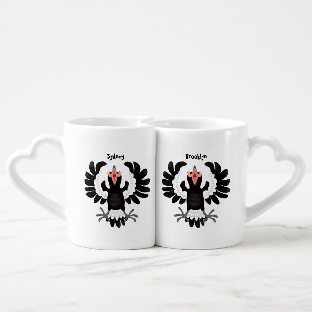 Funny Australian magpie cartoon illustration  Coffee Mug Set (Back Nesting)